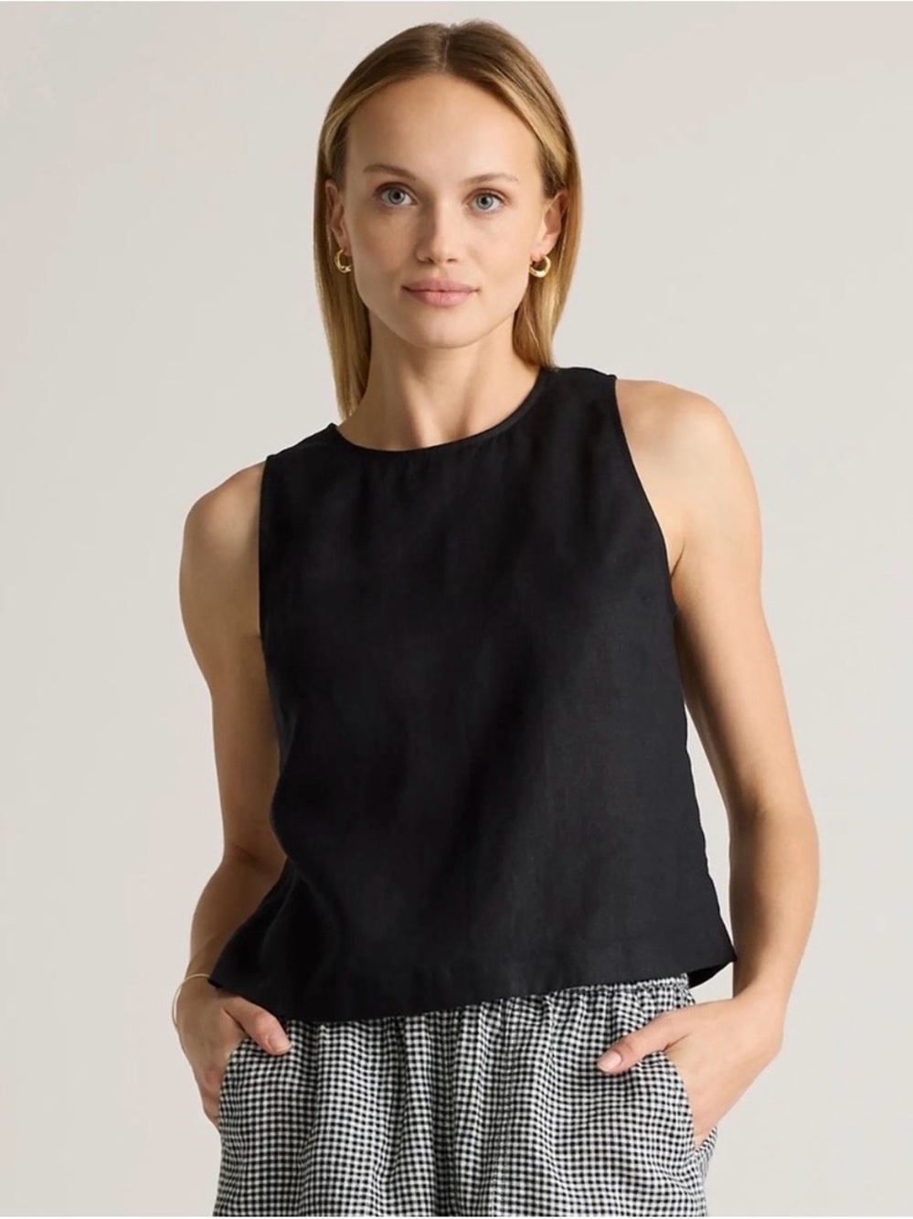 Quince NWT 100% European Linen Cropped Tank, Black Size XL